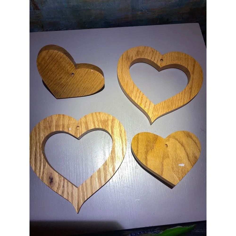 Vintage Wood Heart Wall Hooks Set of 2 Rustic Farmhouse Peg‎ Hangers Honey Oak